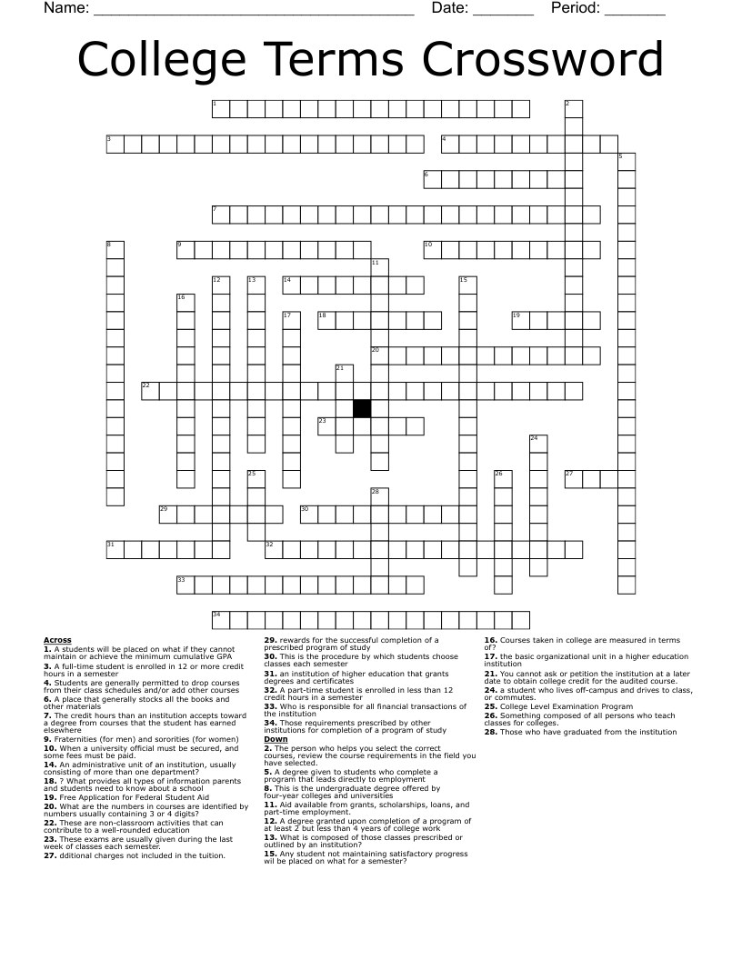 College Terms Crossword