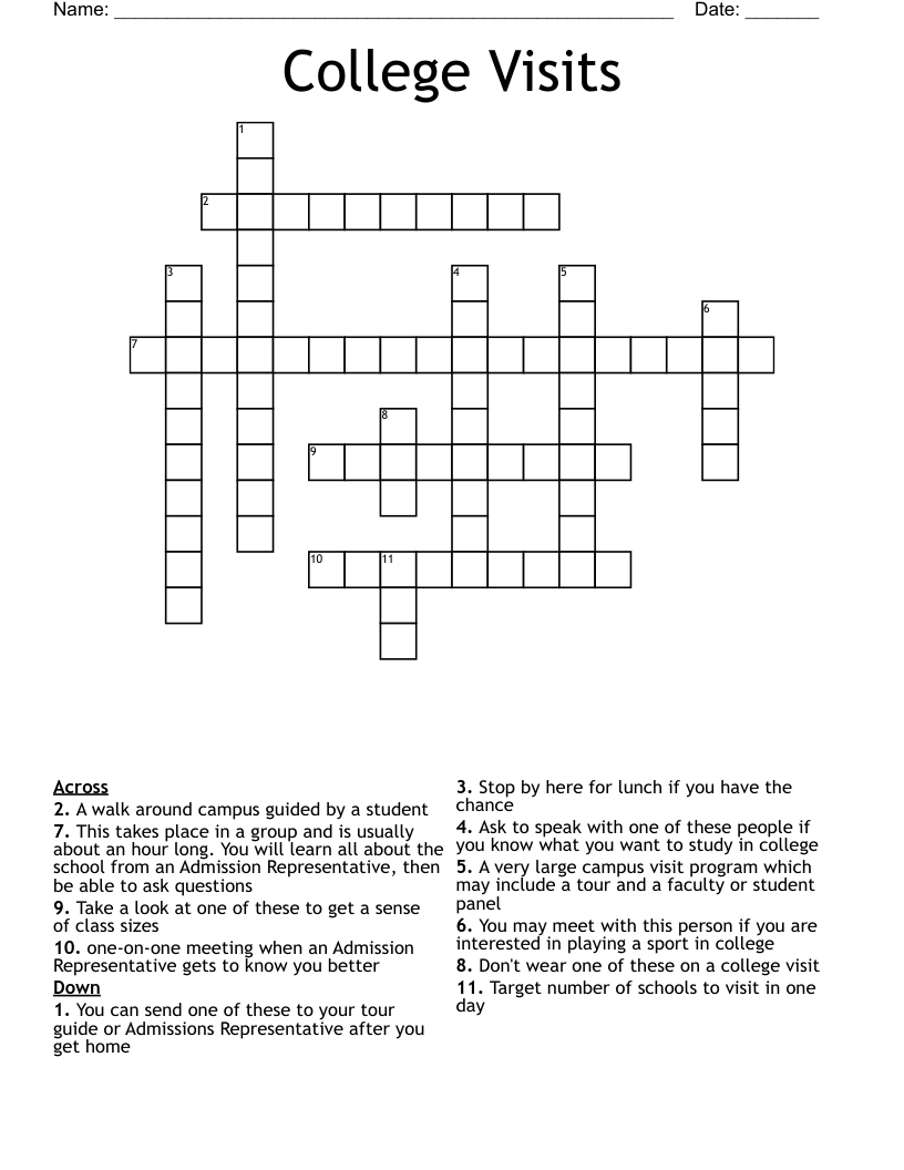 College Visits Crossword