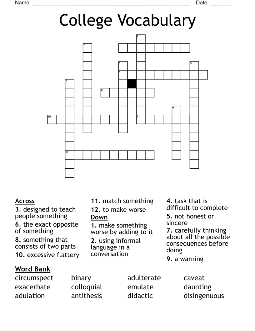College Vocabulary Crossword