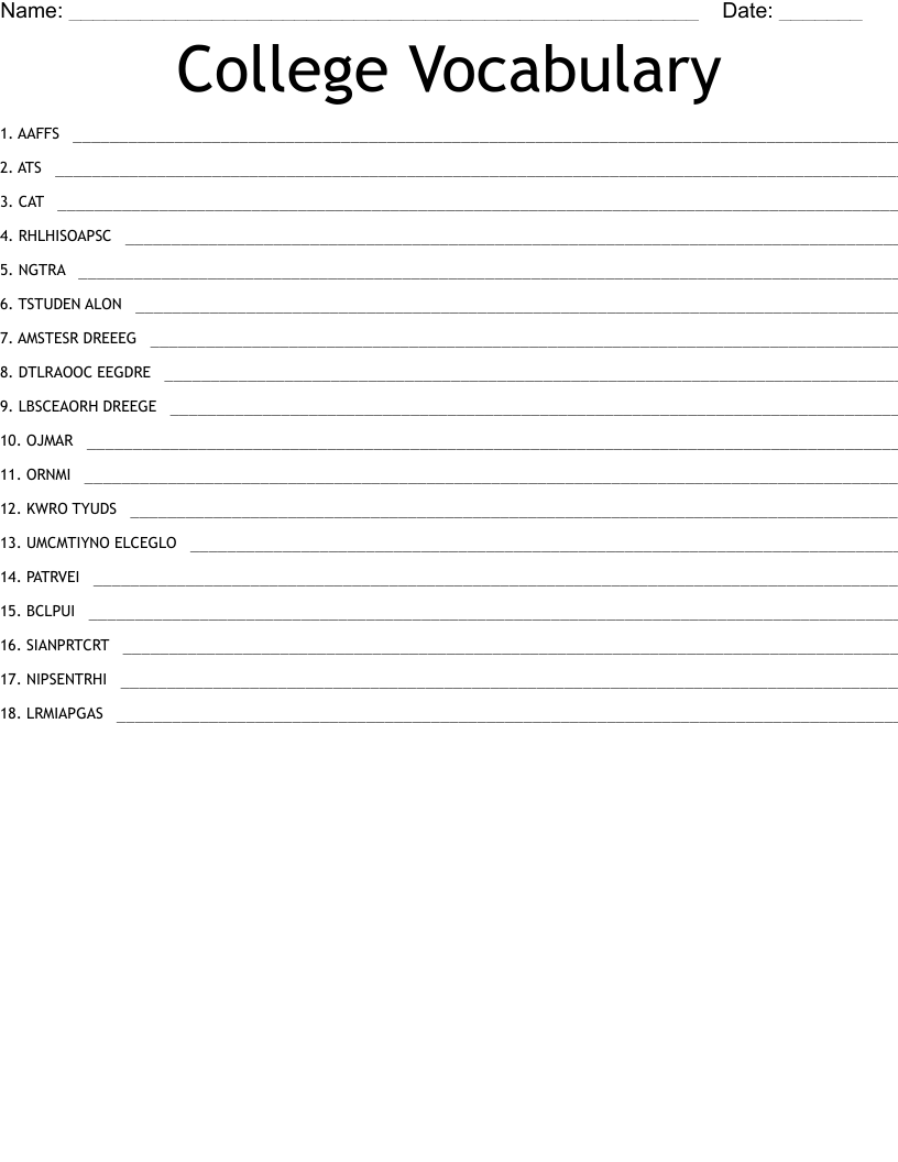 College Vocabulary  Word Scramble