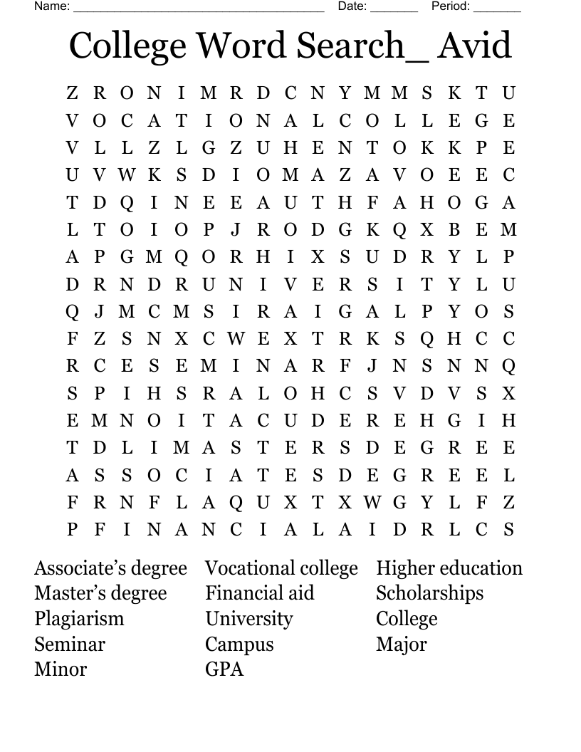 College Word Search_ Avid 
