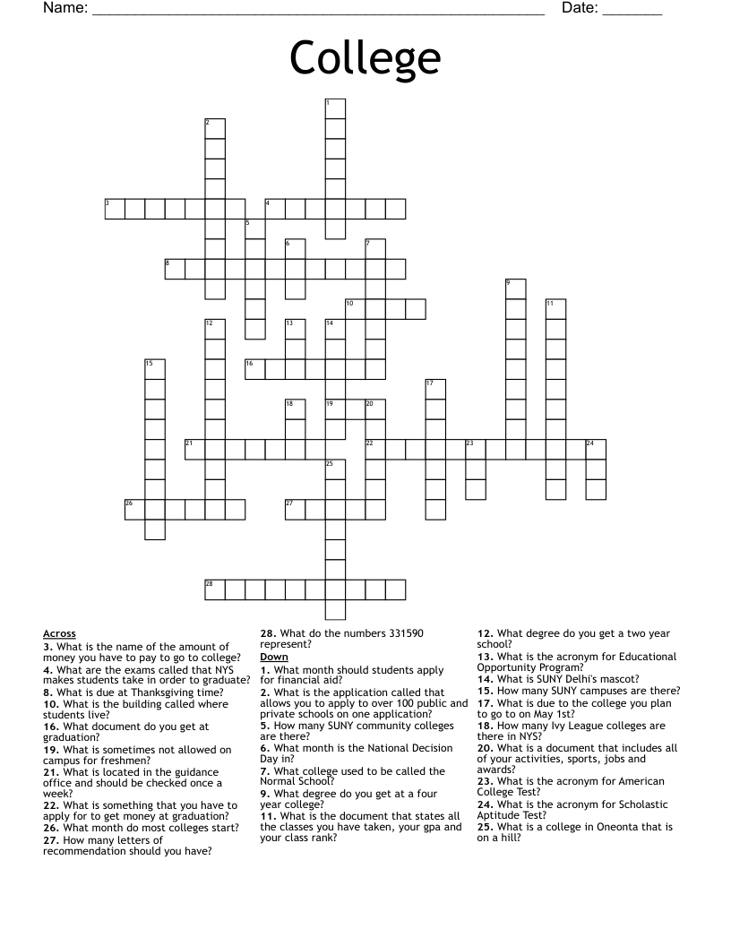 College  Crossword