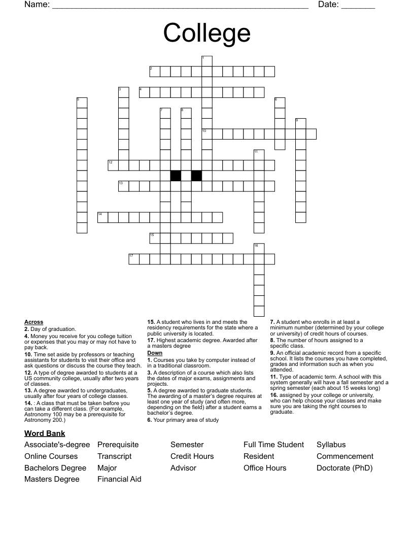 College  Crossword