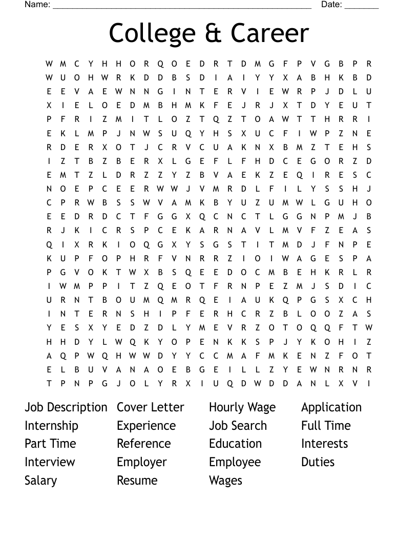 College & Career Word Search
