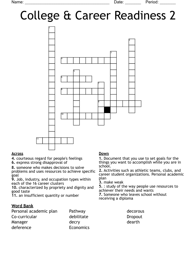College & Career Readiness 2 Crossword