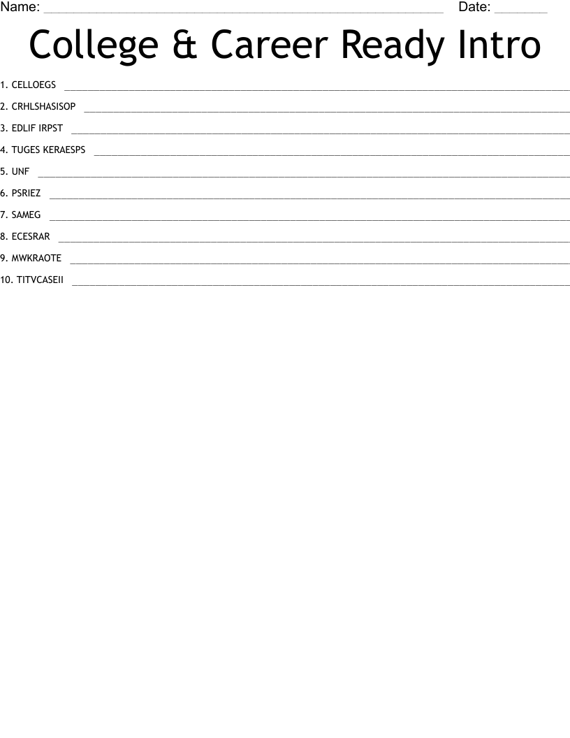 College & Career Ready Intro Word Scramble