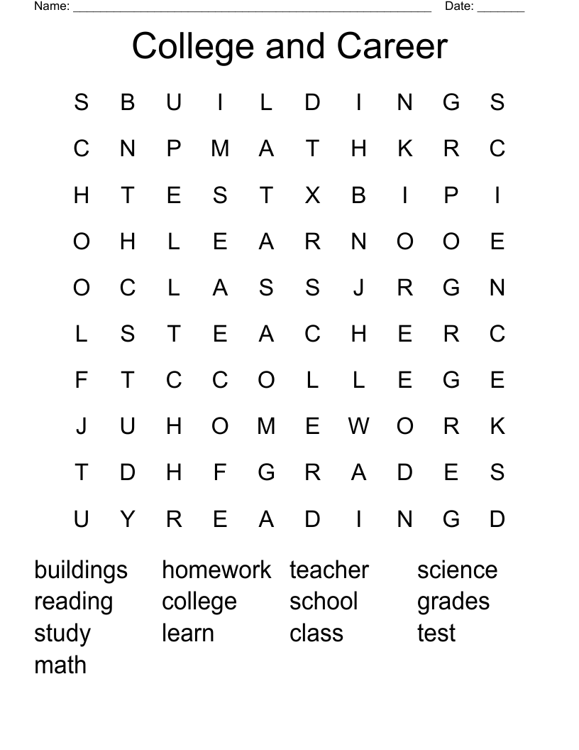 College and Career Word Search