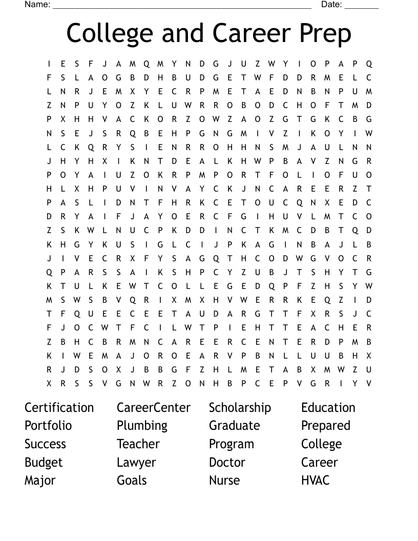 College and Career Prep Word Search