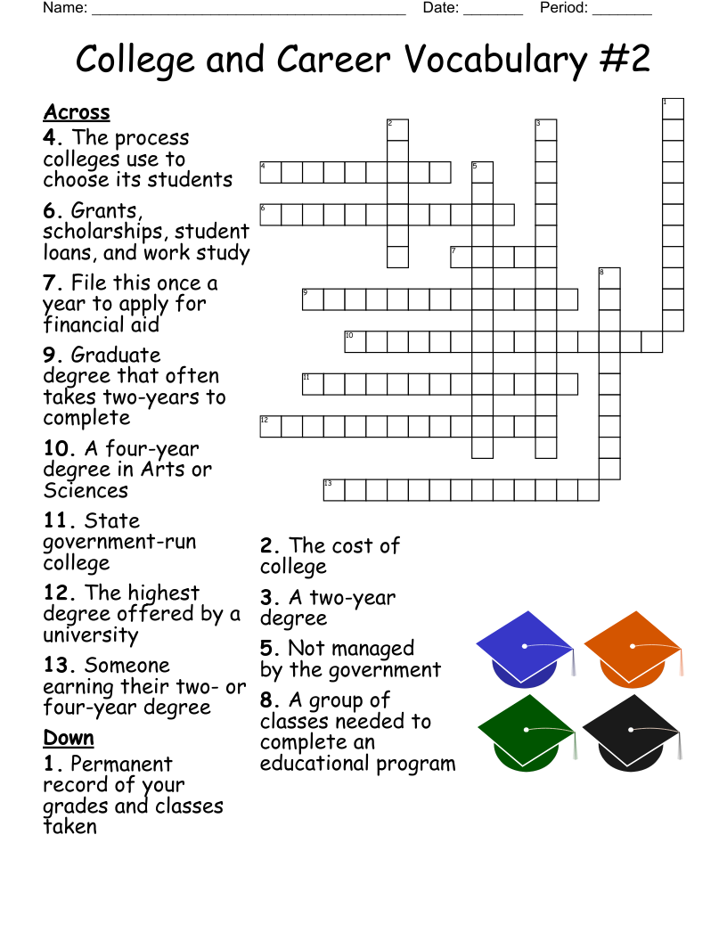 College and Career Vocabulary #2 Crossword