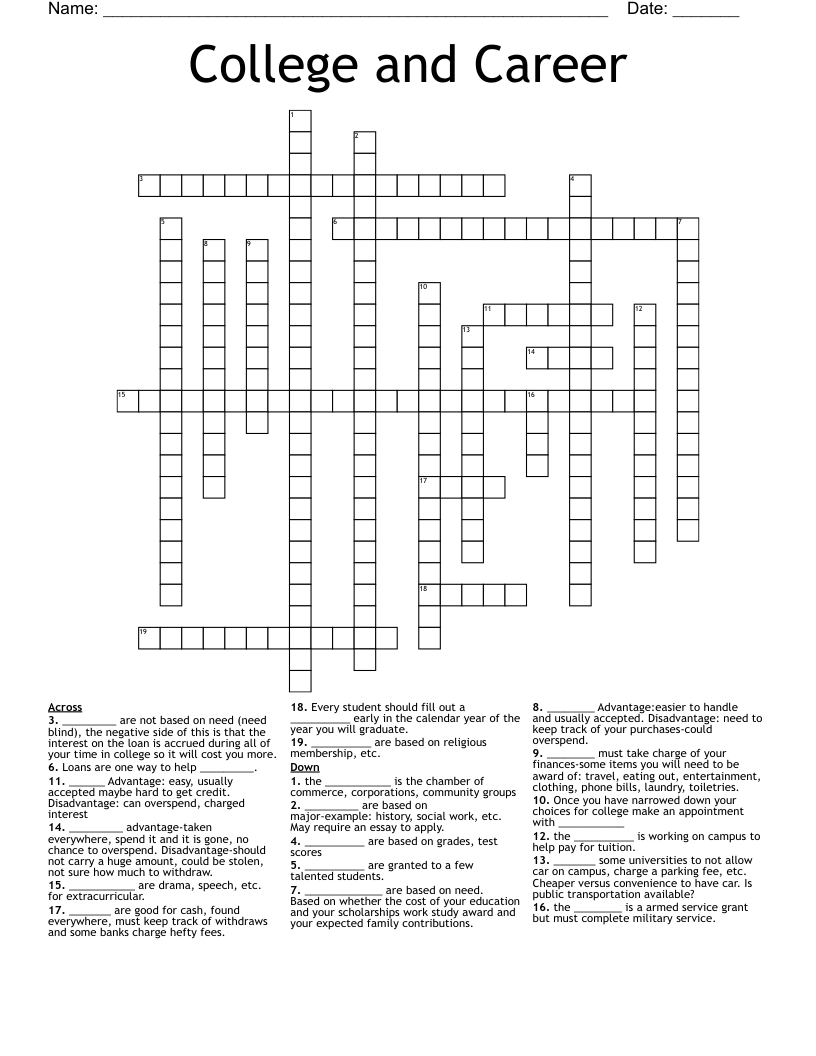 College and Career  Crossword