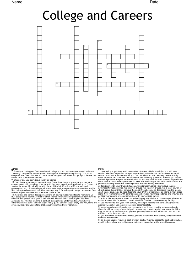 College and Careers Crossword
