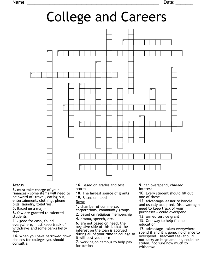 College and Careers Crossword