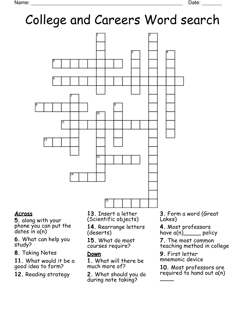 College and Careers Word search Crossword