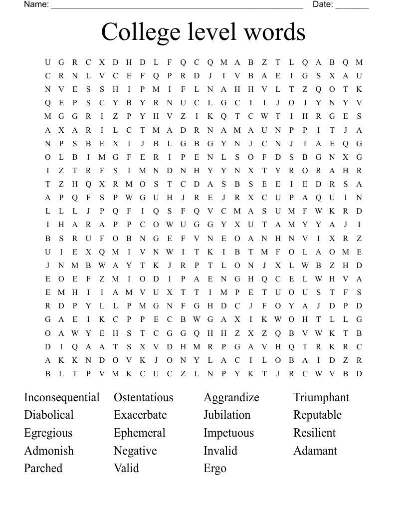 College level words  Word Search