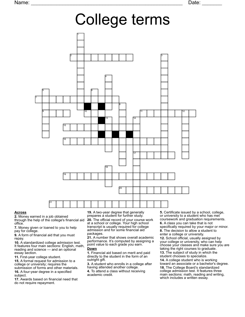 College terms Crossword