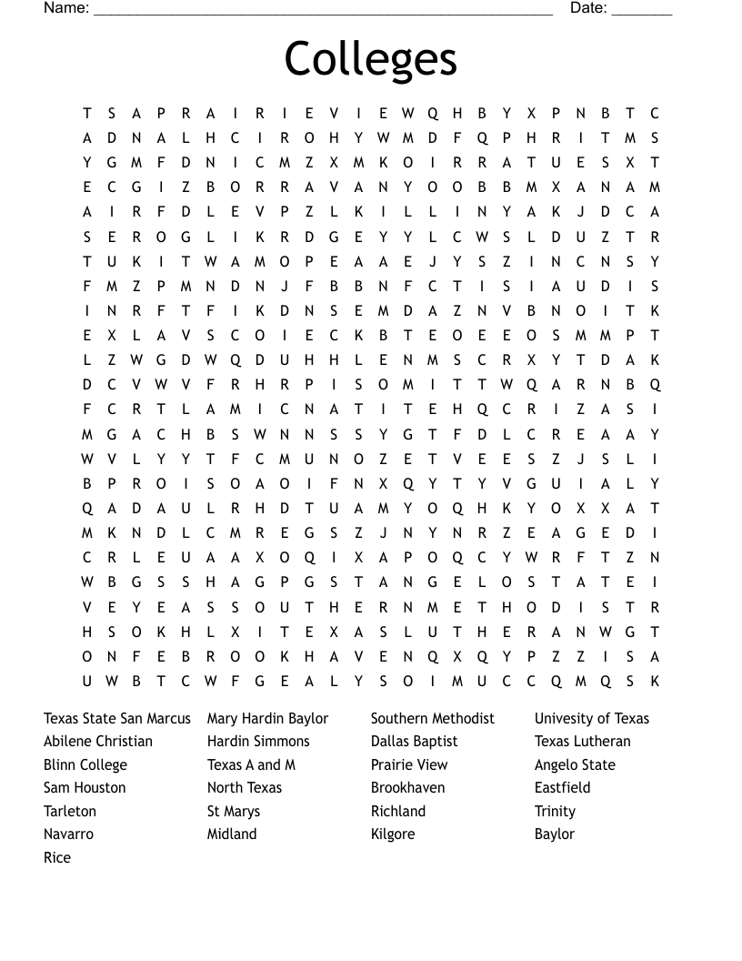 Colleges Word Search