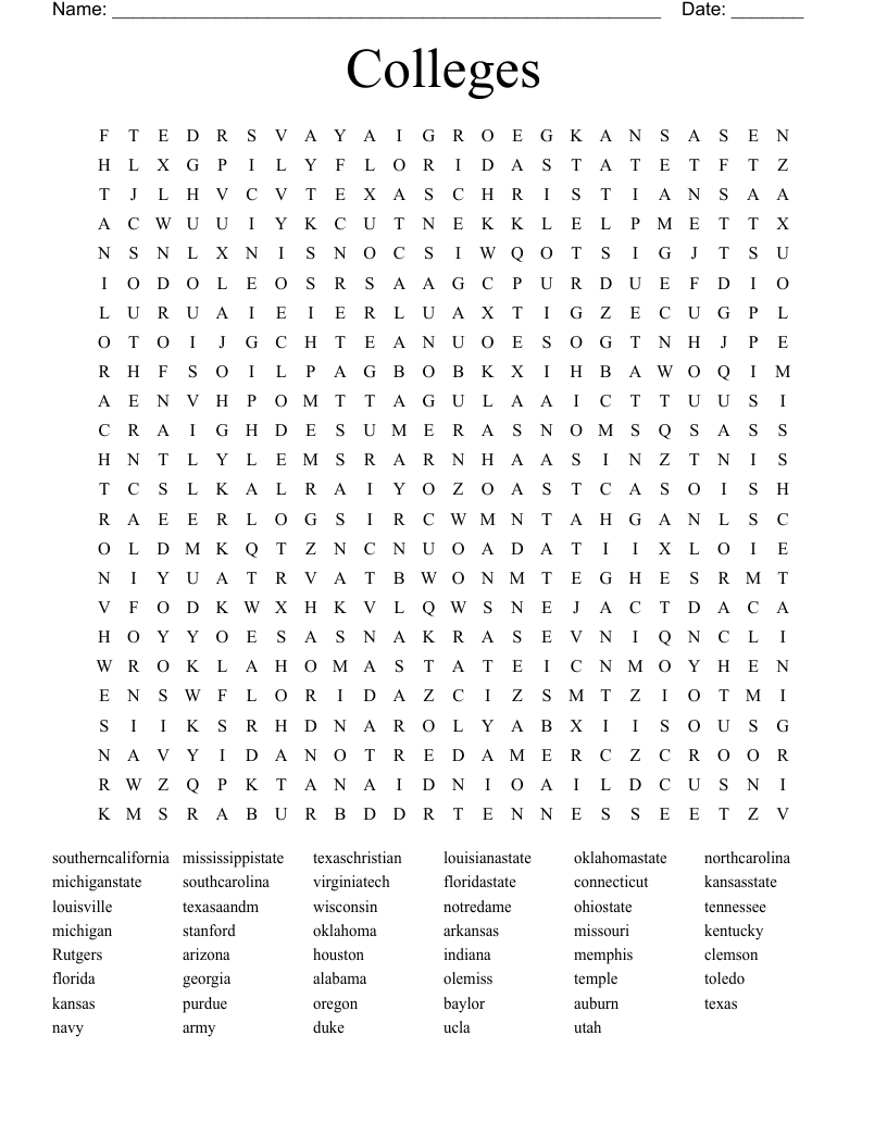 Colleges Word Search