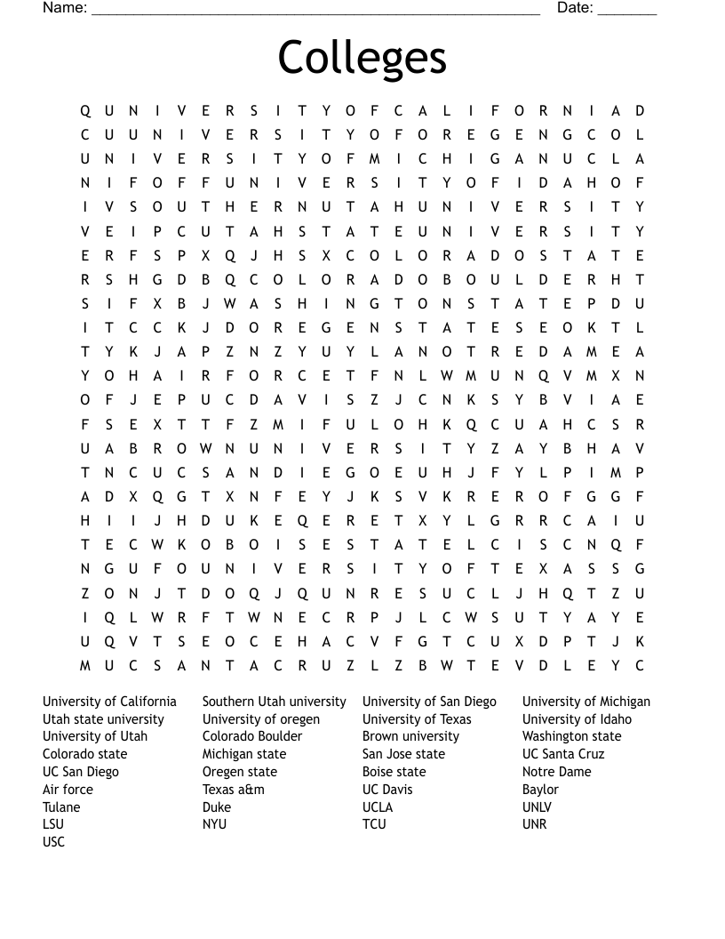 Colleges Word Search