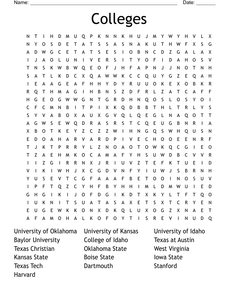 Colleges Word Search