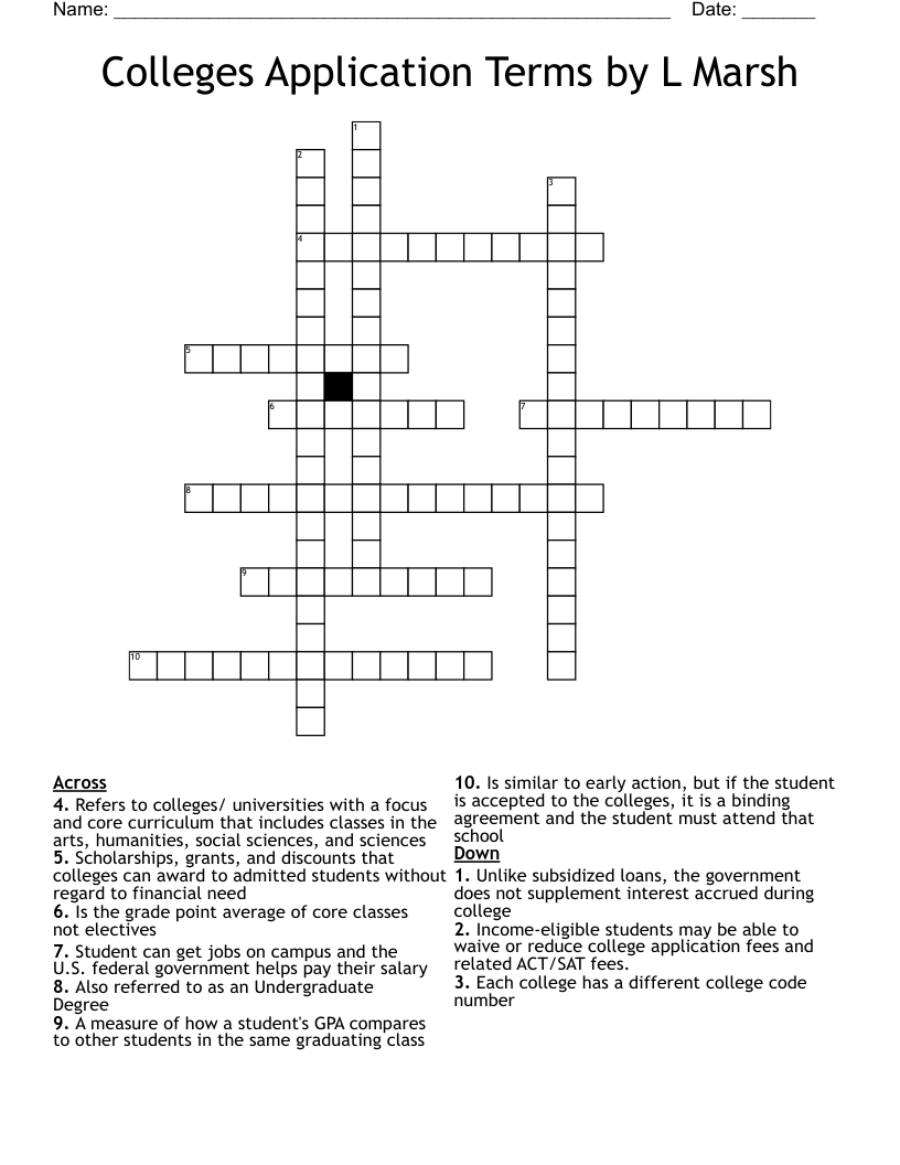 Colleges Application Terms by L Marsh  Crossword