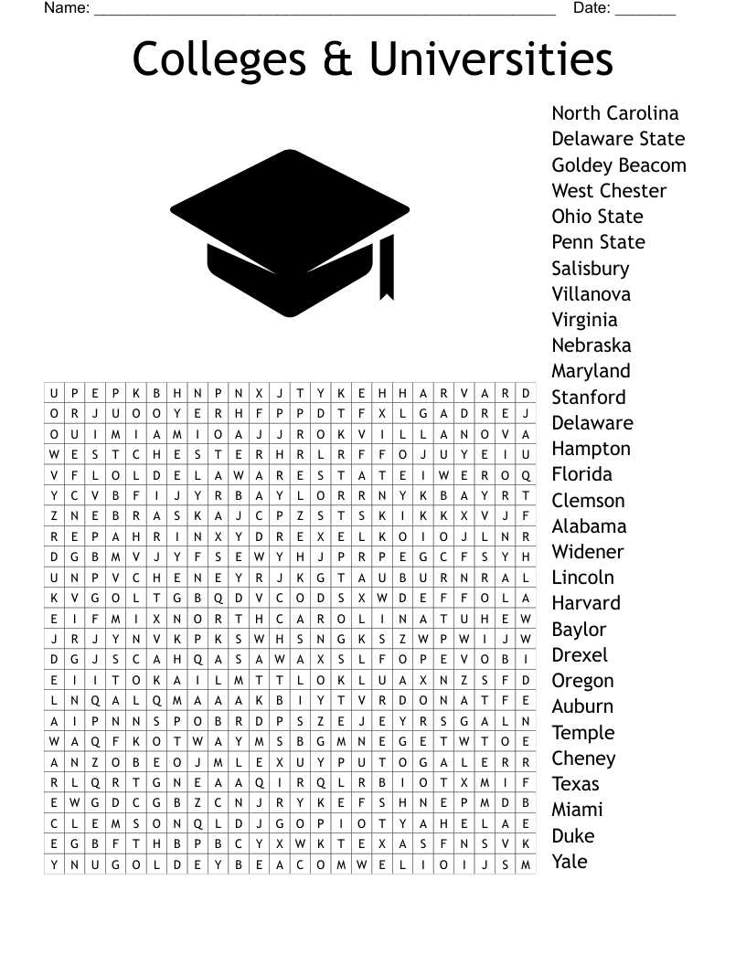 Colleges & Universities Word Search