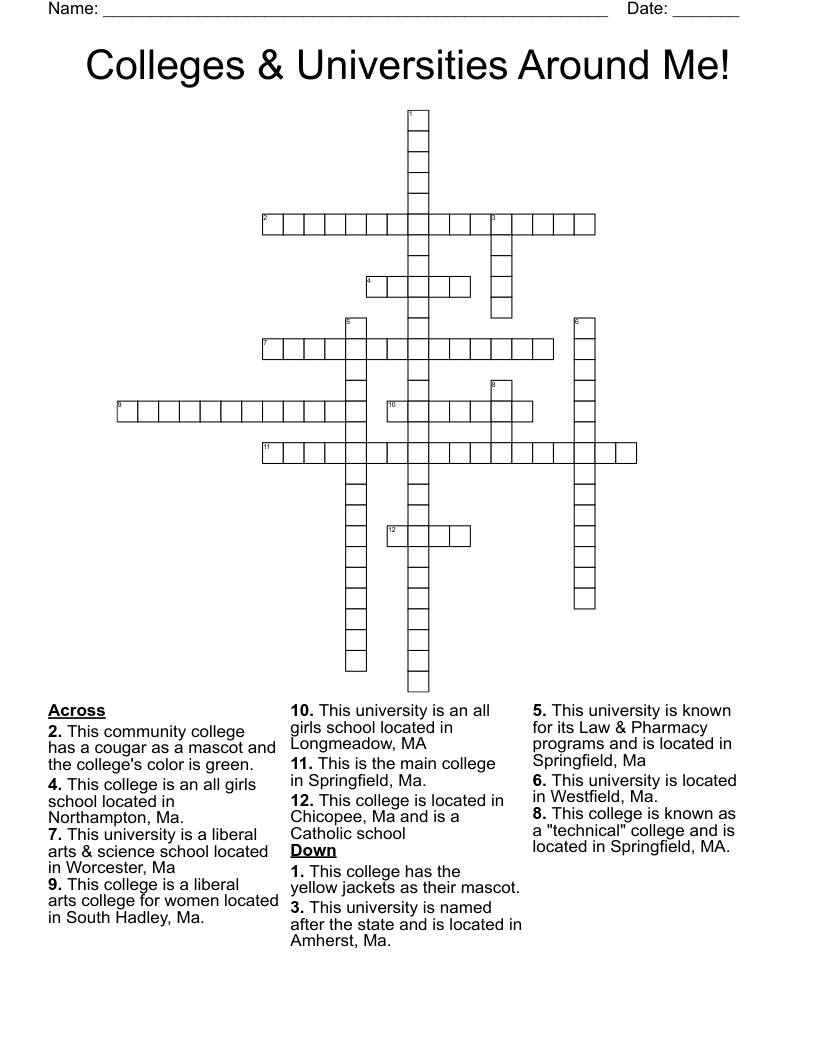 Colleges & Universities Around Me! Crossword