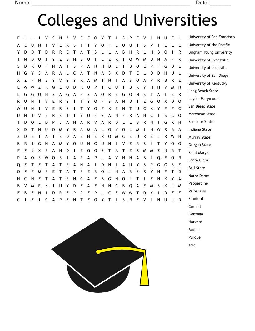 Colleges and Universities Word Search