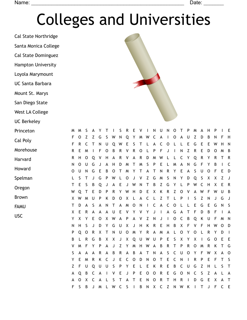 Colleges and Universities Word Search