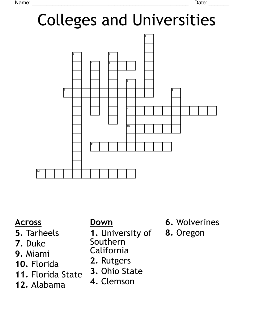 Colleges and Universities  Crossword