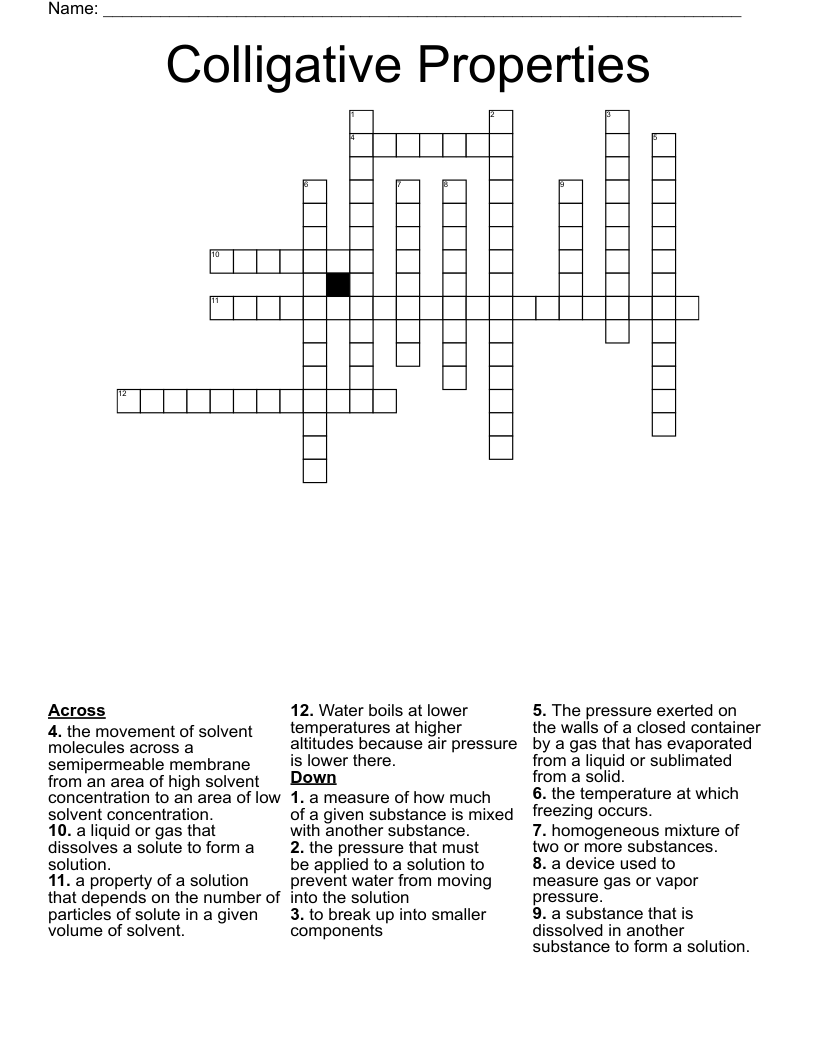 Colligative Properties Crossword