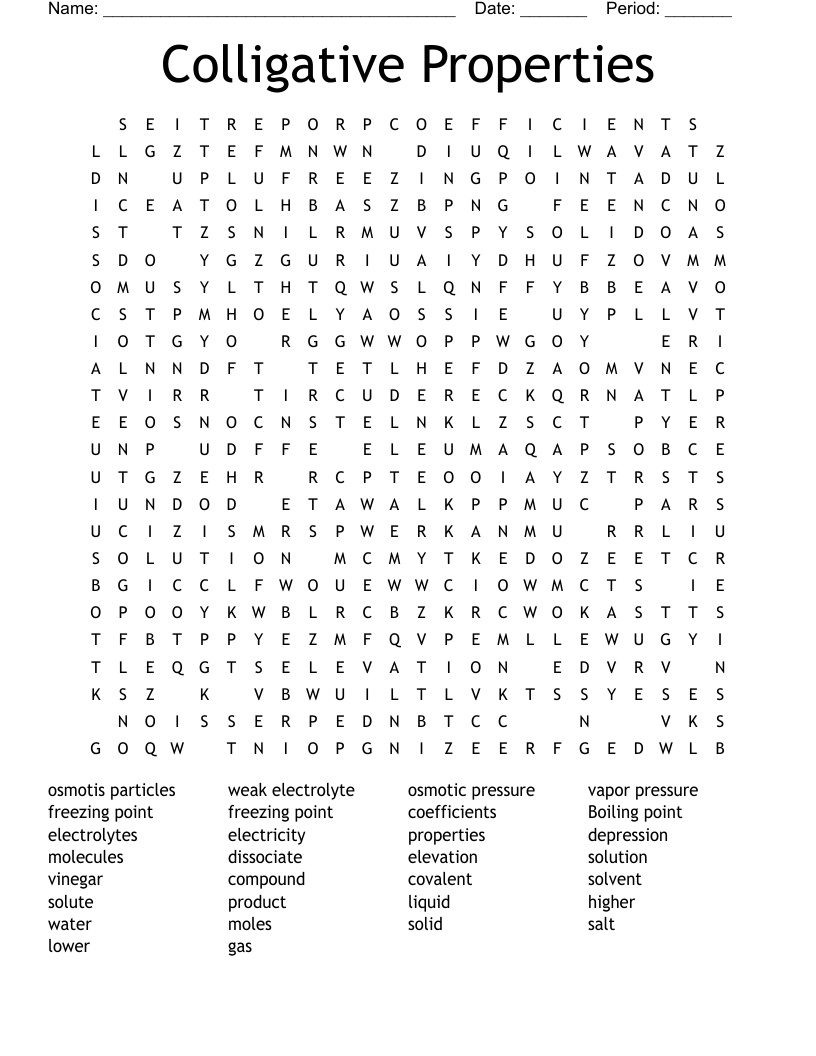 Colligative Properties  Word Search