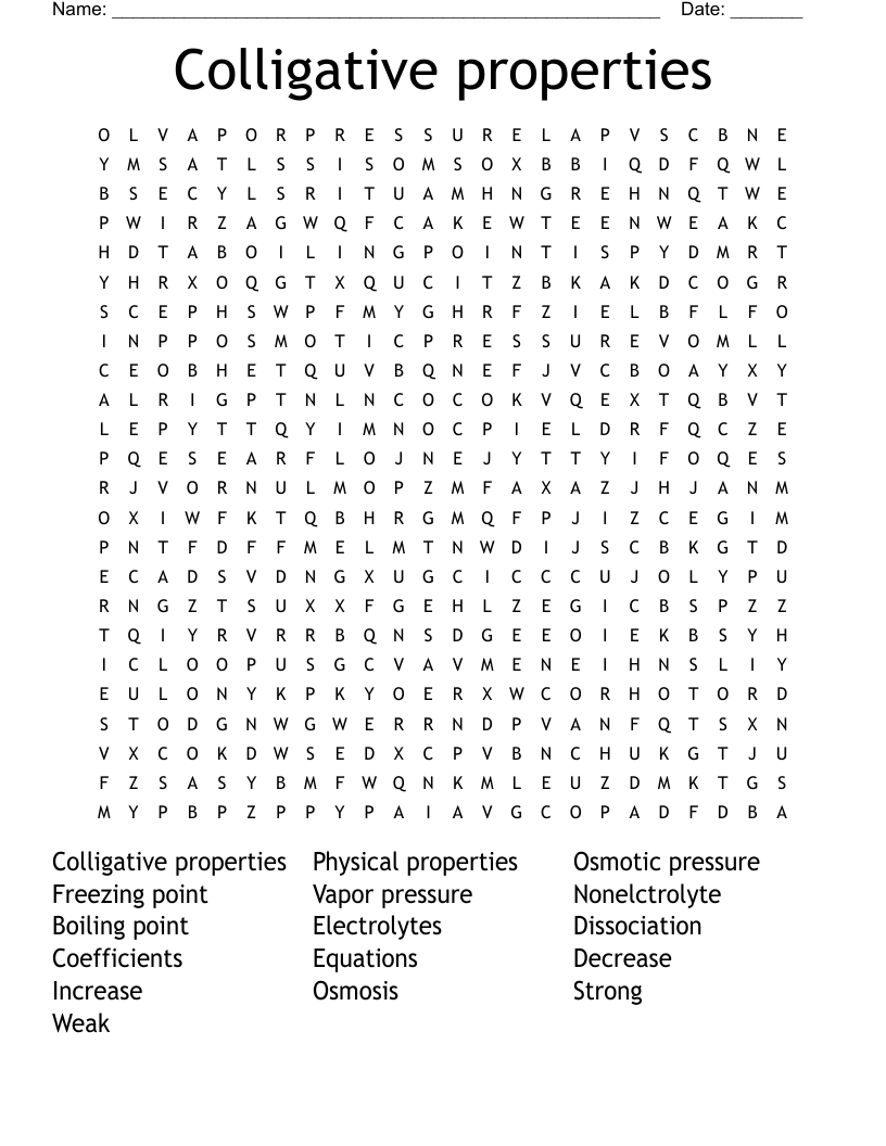 Colligative properties  Word Search