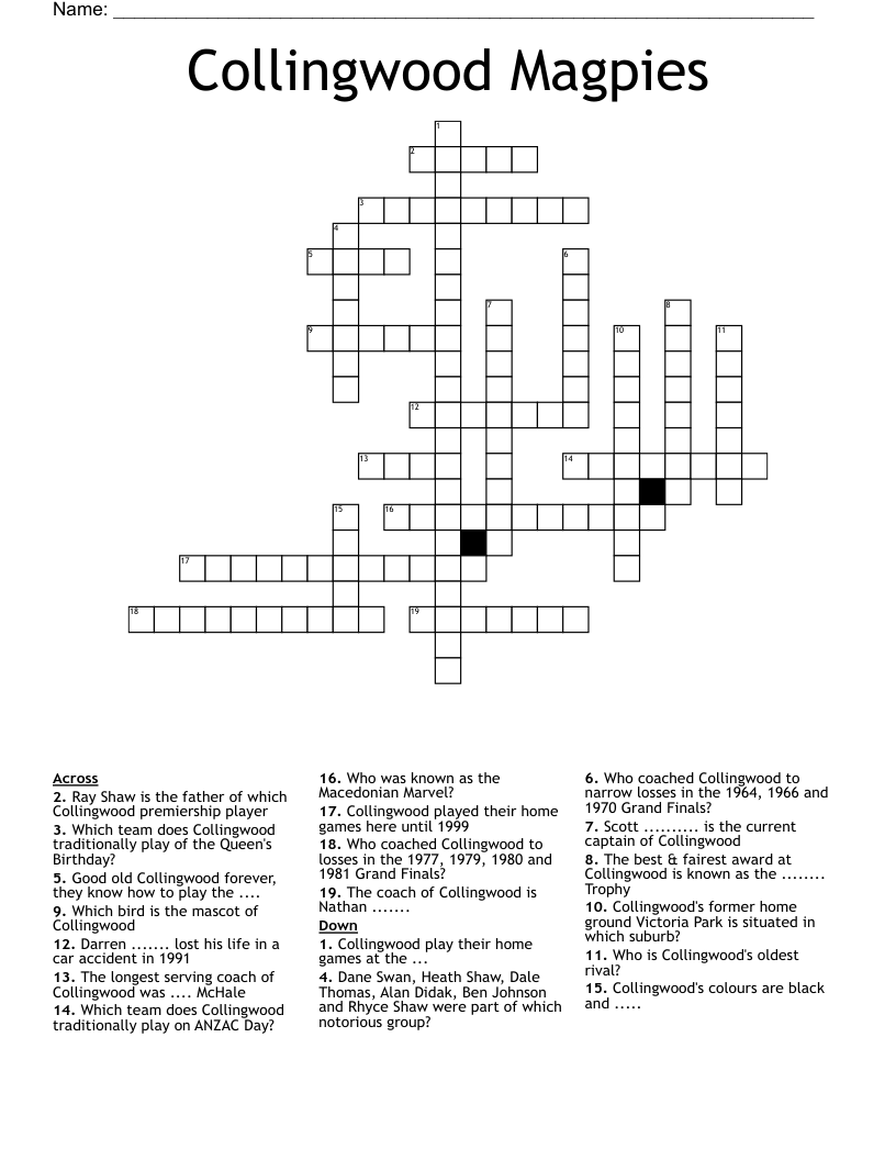Collingwood Magpies Crossword