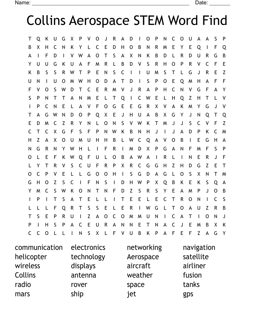 Collins Aerospace STEM Word Find Word Search