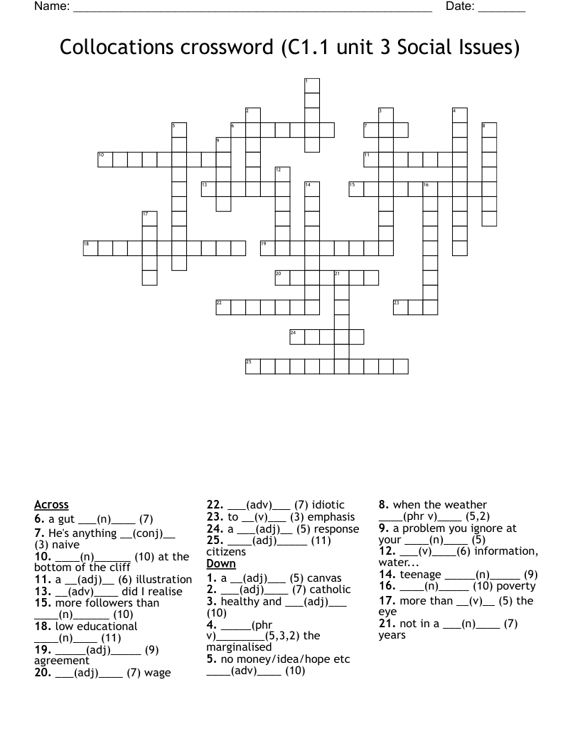 Collocations crossword (C1.1 unit 3 Social Issues)