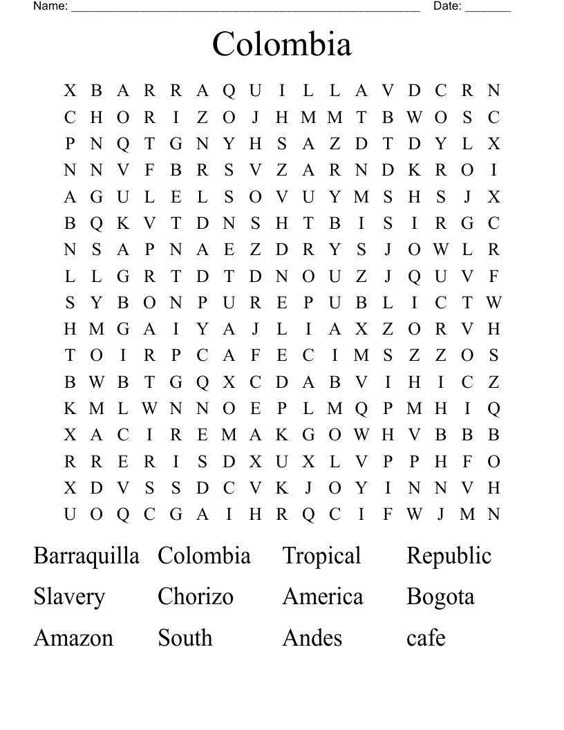 Colombia  Word Search