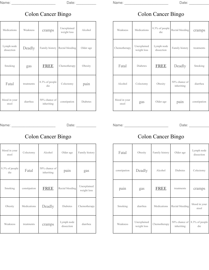 Colon Cancer Bingo