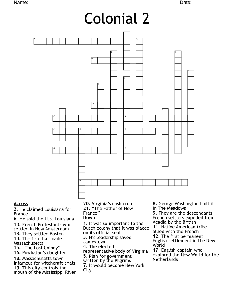 Colonial 2 Crossword