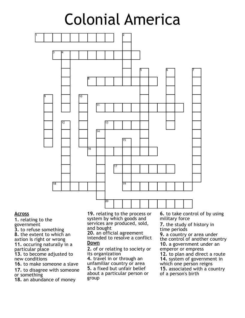 Colonial America Crossword
