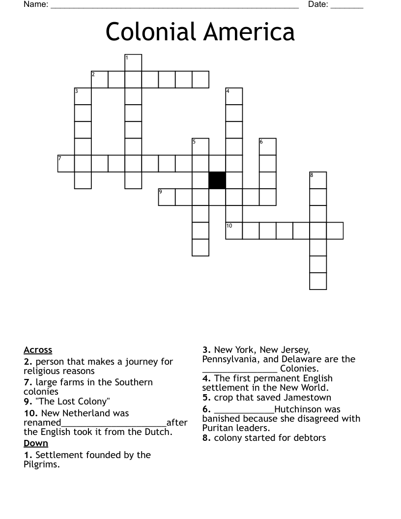 Colonial America Crossword