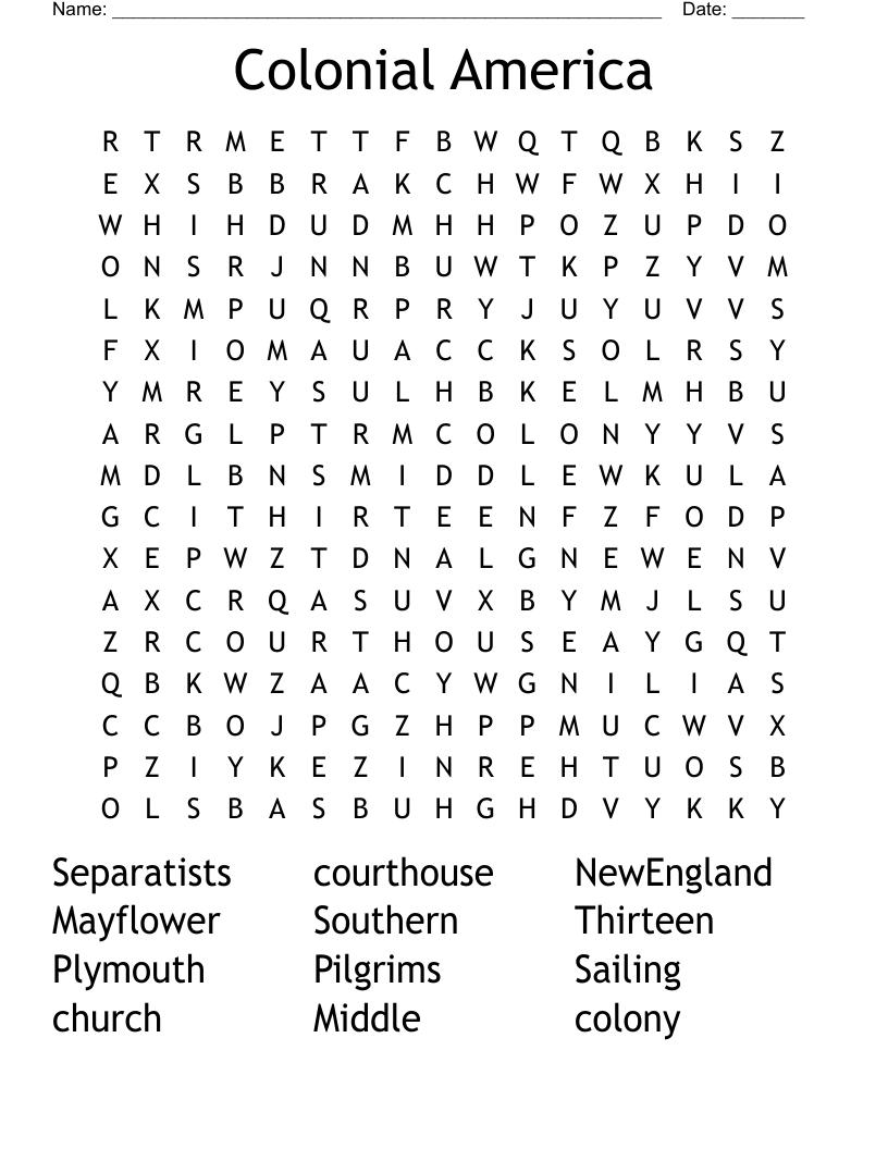 Colonial America Word Search