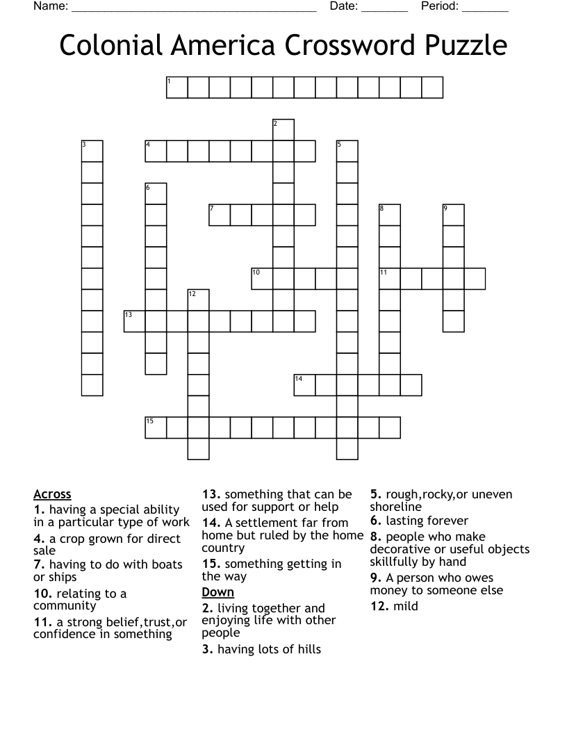 Colonial America Crossword Puzzle