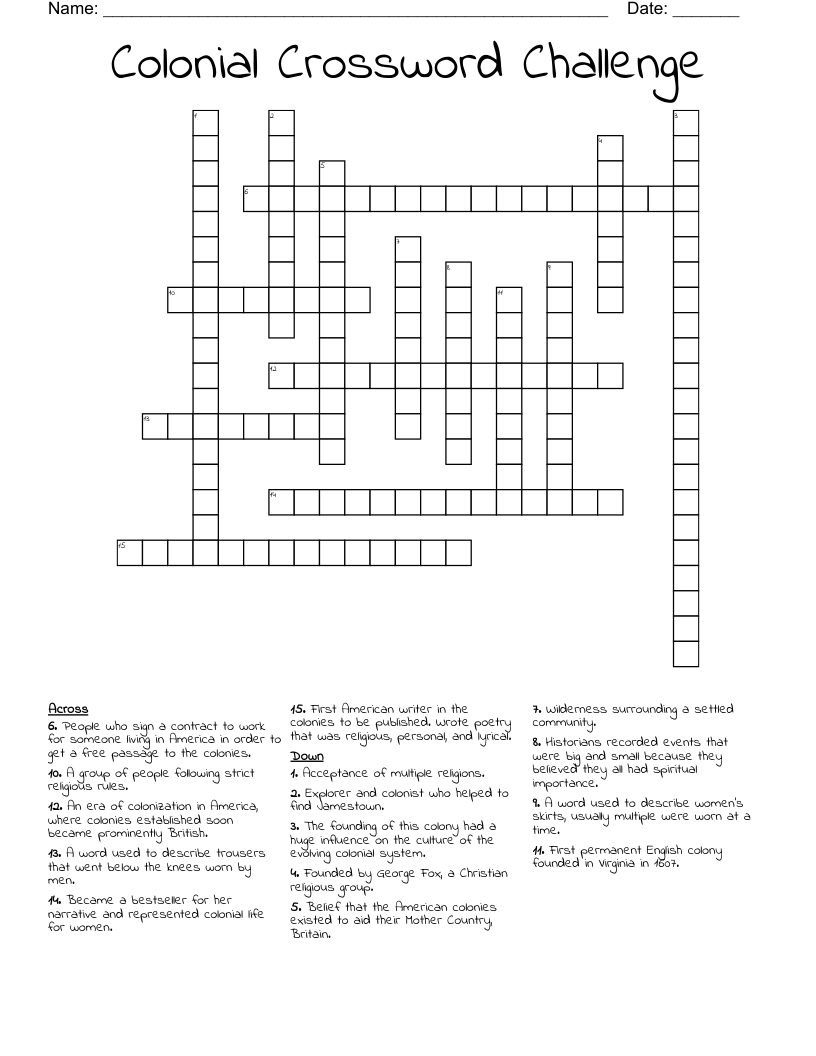 Colonial Crossword Challenge 