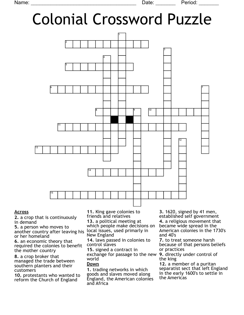 Colonial Crossword Puzzle