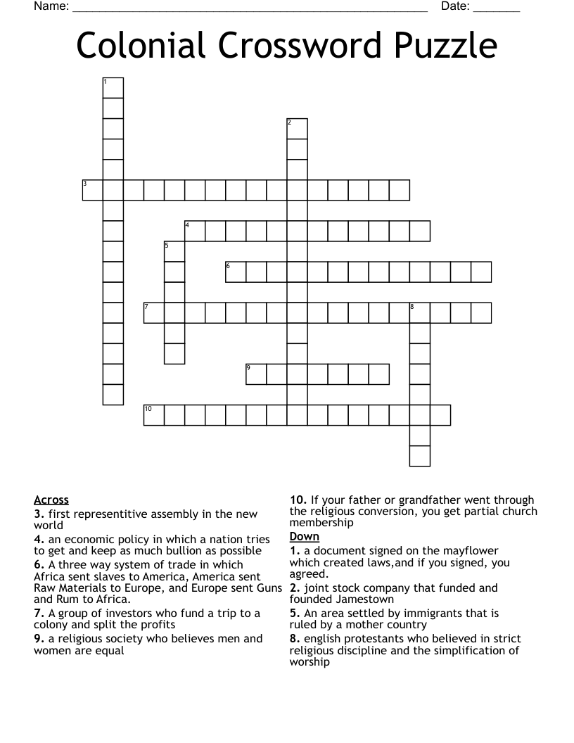 Colonial Crossword Puzzle
