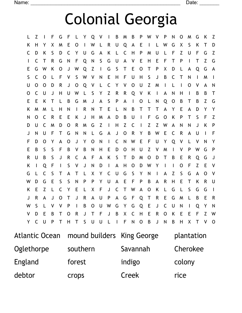 Colonial Georgia Word Search
