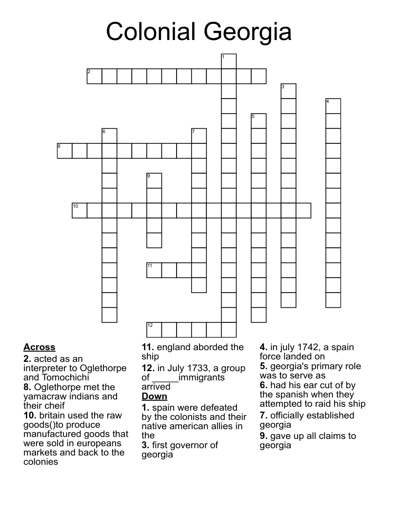 Colonial Georgia Crossword