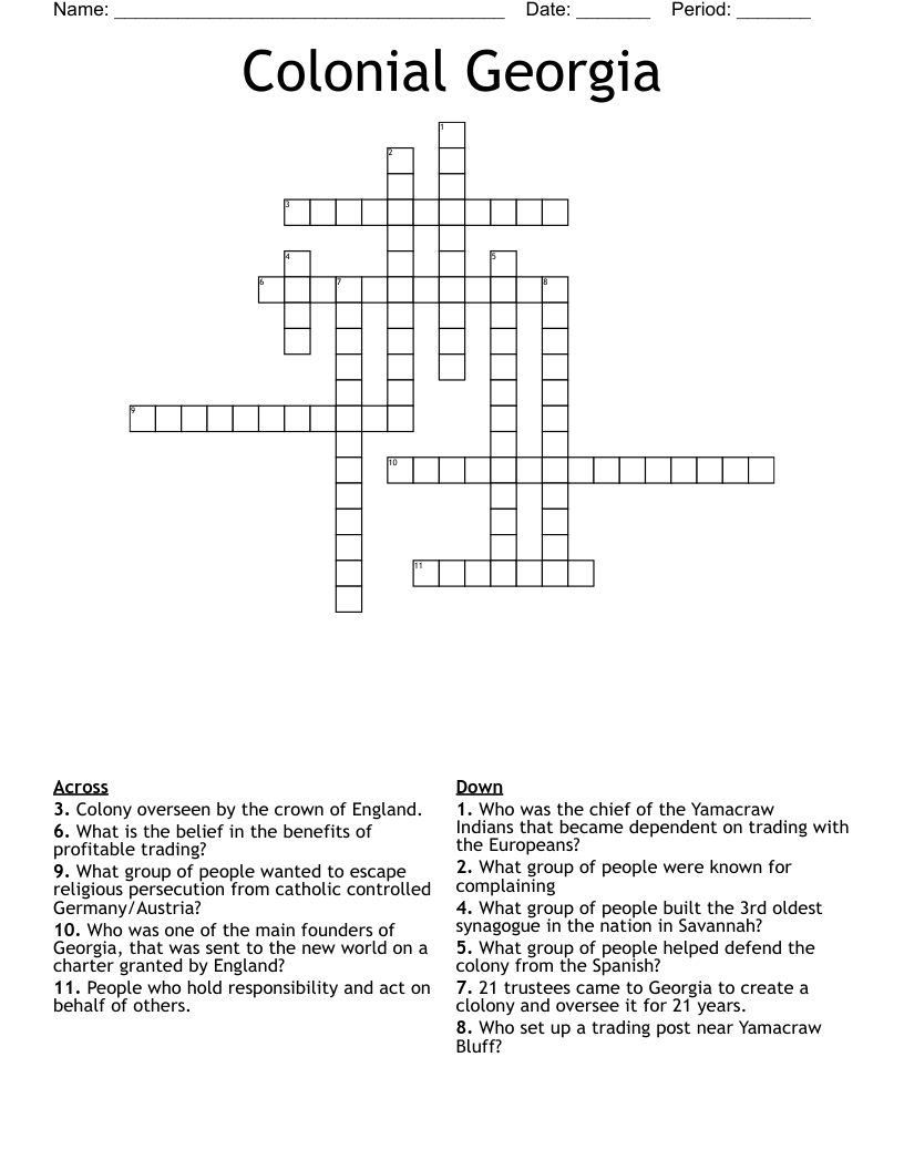 Colonial Georgia Crossword