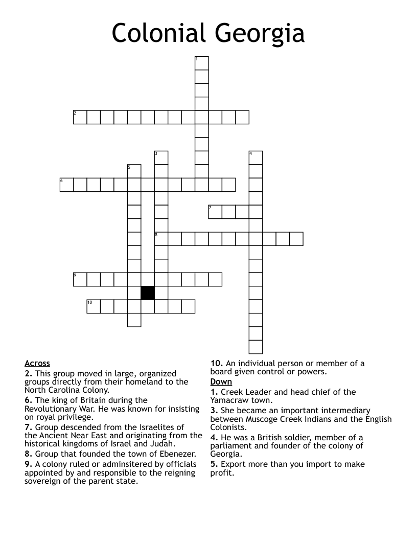 Colonial Georgia Crossword
