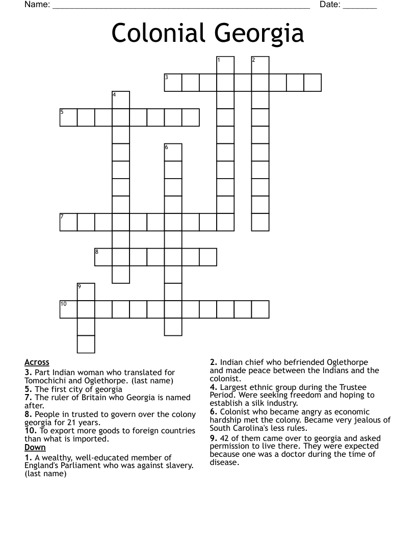Colonial Georgia Crossword